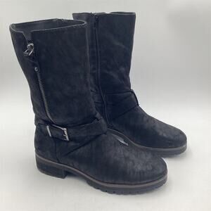 Crown Vintage Women's Black Mid-Calf Boots Size 8M Zip Buckle Detail